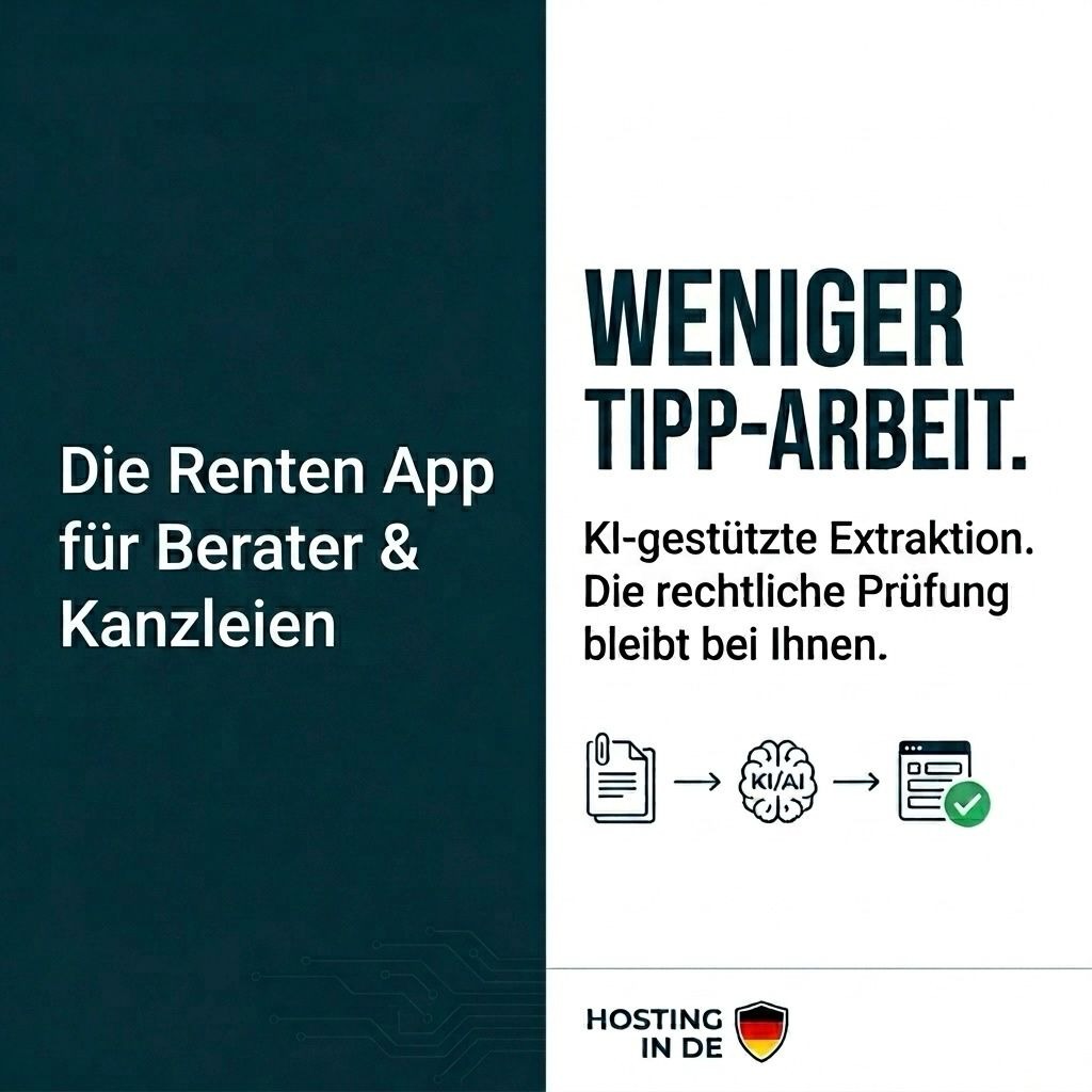 Die Renten App für Berater und Kanzleien mit Fokus auf weniger Tipparbeit bei DRV-Anträgen.